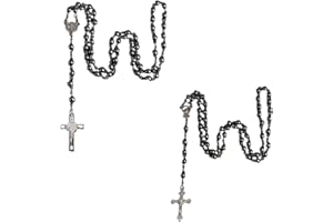 HZAOPZE 2 pcs Rosenkranz Kommunion Halskette Perlen Katholische Kreuz Halskette für Herren Frauen Kreuzkette Heilige Kommunion Gastgeschenk für Mädchen Jungen, Schwarze, 6 mm.