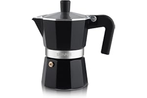 Sivaphe Stovetop Coffee Maker 150ml/3 Cups, Aluminium Moka Pot Italian Espresso Maker with Heat-Resistant Handle, Black
