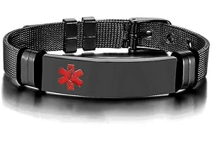 VNOX Allarme di emergenza medica per uomo e donna, bracciale regolabile in acciaio inossidabile con identificazione in gomma siliconica
