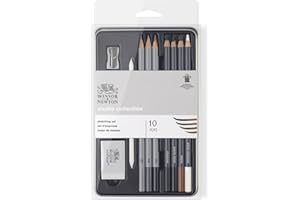 Winsor & Newton 490010 Studio Collection Sketching Pencils, Set of 10 Graphite (2B - 8B) and Charcoal Pencils with Tools, Professional Quality for Artists, for Sketching, Shading and Drawing