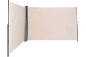 COSTWAY Retractable Side Awning, 300/600 x 160/180cm (LxH) Aluminium Outdoor Privacy Screen with Handle, Wind Protection Waterproof Sun Shade Blind Divider for Garden PatioTerrace (600x180cm, Beige)