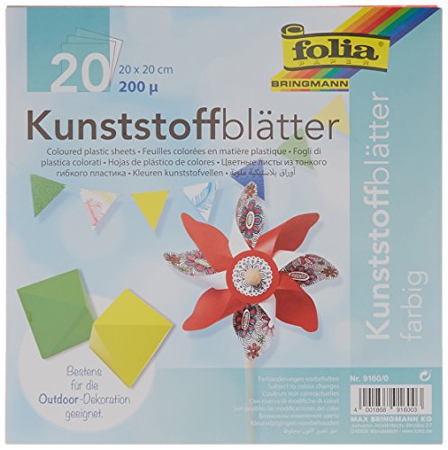 Folia 9160/0 - Faltblätter Kunststoff 20 x 20 cm, 150 µ, 20 Blatt sortiert in 5 Farben