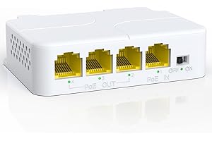 YuanLey 4 Puertos PoE Extender Gigabit con 3 PoE out, IEEE 802.3af/at Mini 4 Canales Repetidor PoE 1000Mbps, Muro y Carril DIN Montar Passthrough PoE Amplificador/Booster, Plug and Play
