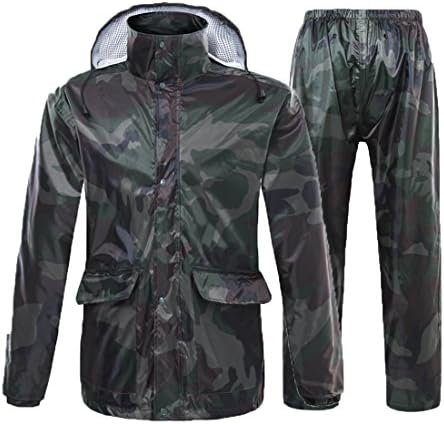 Spring fever Motorcycle Rain Jacket &amp; Trouser Suit For Men Front-Zip Waterproof Raincoats With Hideaway Hood Green Camouflage Large