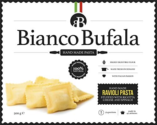 Bianco Bufala - Hemp Flour Hand Made Ravioli with Ricotta Cheese and Spinach - 500 Gr.- Freshly Made on Demand