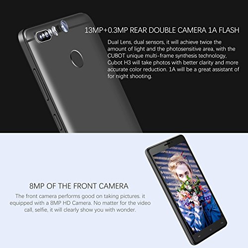Cubot H3 4G Smartphone Ohne Vertrag (5.0 Zoll (12.7cm) Touch-Display Handy, 6000mAh Batterie, Micro USB mit OTG Funktion, 32GB Speicher, RÃ¼ckseitige 13MP+0.3MP Dual Pixel Kamera, Android 7.0) Schwarz