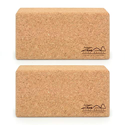 ZenYogaWedge - Juego de 2 Bloques de Yoga de Corcho estándar - Material 100% Natural - Ladrillos Profesionales para Yoga, Pilates, Clases, Ejercicio en casa, Fitness, Agarre Antideslizante ecológico