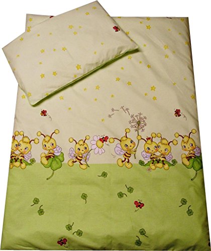 Babies-Island A 2 Piece Bedding Set Pillowcase+Duvet Cover For Baby Toddler To Fit Cot/Cot Bed - Green Bees - Size : 120x150 cm