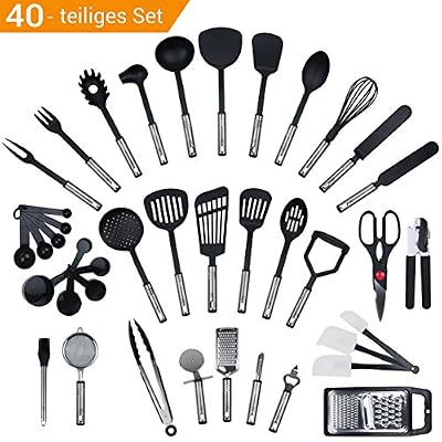 KRONENKRAFT Ensemble de 40 pièces par KRONENKRAFT - set de cuisine en acier inoxydable et nylon, ensemble de gadgets de cuisine, set de cuisine, batterie de cuisine, ustensiles de cuisine, équipement d'origine,