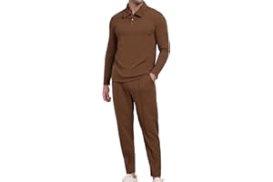 KUYIGO Tuta da uomo Polo 2 pezzi Completi a maniche lunghe Pullover Tuta Set Felpa e Joggers Waffle Top Pantaloni Casual Sport Activewear Golf Suit