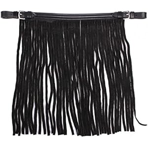 QHP Leder Fliegenfransen schwarz mit Edelstahl Dornschnallen (Warmblut)