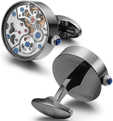 Dich Creat Stainless Steel Gunmetal PVD Working Movement Cufflinks Covered with Glass