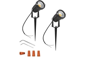 Youngine 12V Low Voltage LED Landscape Lights Waterproof Outdoor Walls Trees Flags Spotlights 5W COB Garden Yard Path Lawn Light with Spike Stand, Pack of 2 (Warm White)