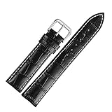 21mm schwarz echtes Leder-Uhrenarmband matt gepolstert Standardlänge Krokodil mit weißen Nähten geprägt