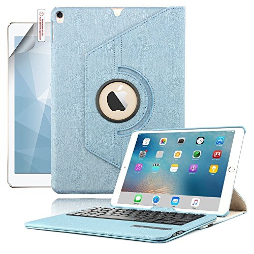 BORIYUAN Apple Ipad 4 Ipad 3 Ipad 2 Leder Case Leder Hülle Bluetooth Tastastur Keyboard(Deutsch QWERTZ) mit Displayschutzfolie für Ipad 4/3/2 (360 Grad-Umdrehung Hellblau)