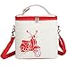 Produktbild Cheerlife Leinen Lunch Tasche Picknicktasche Brotdose Tragetasche Kühltasche für Arbeit, Schule, Camping (Rot Motorrad)