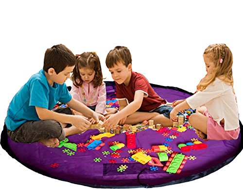 Portable Kids Play Mat and Storage Bag Baby Toys Organiser Bin Box for Lego Building Blocks Duplo Purple