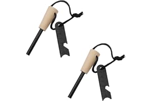 LAIYOHO 2 Stück Feuerstein und Stahl Magnesium Stick Feuerstarter Kit Feuerstarter Kit Wiederverwendbarer Camping Feuerzeug mit handgefertigtem Holzgriff für Outdoor Camping Living Survival