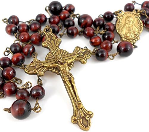 Red Tiger's Eye Rosary with Ornate Italian made Crucifix