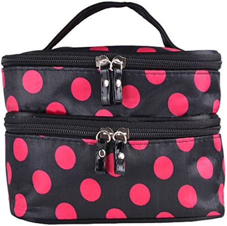 ShilinrenWomens Ladys Makeup Case Cosmetic Hand Bag Double Layer Dot Print Bag