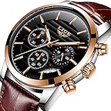 Uhren Herren Mode Business Kleid Analog Quarzuhr Männer Luxusmarke LIGE Sport Wasserdicht Armbanduhr Multifunktions Braun Echtleder Uhr Roségold Chronograph