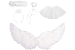 MIVAIUN 4 Stück Engel Kostüm Damen Weiße, Tutu-Rock Engelsflügel Weiß mit Heiligenschein und Zauberstab Engel Flüge, Halloween Kostüme Karneval Party Cosplay Erwachsenes Kinder (4 Stück)