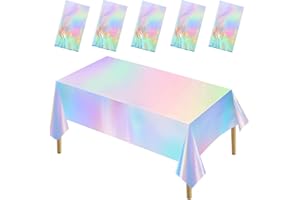 WEFHEF 5 Pcs Nappe Anniversaire Holographique, Nappe Rectangulaire Anti Tache Irisée, Nappes de Tables Imperméables, Nappes de Fête Décoration 274 x 137 cm, pour Mariage Réceptions Garden-Parties