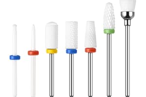 Madenia Nail Drill Bits Set Ceramic Safety 7pcs Professional Nail Mill Bits 3/32 Inches Efile Drill Bits for Removing Nail Polish Acrylic Gel, for Manicure Pedicure, Salon, Home Use