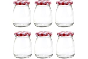 Danmu Art 6Pcs 100ml Yogurt Pudding Glass Jars with Red Gingham Lids Mini Empty Glass Jars Small Glass Bottles