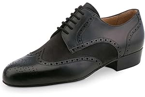 Werner Kern Chaussures de Danse pour Hommes 28023 - Cuir/Velours Noir/Gris - Pointure Normale - Talon Standard de 2 cm - Made in Italy