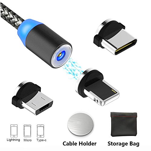 Magn  tique C  ble USB Lightning   USB C  Type C   Micro Charge Ultime Rapide   NO Synchro - 3 en 1 Nylon Tress   C  ble Chargeur en Aluminium pour iPhone  Samsung   Sauf S9     Nexus  Oneplus  Sony  Huawei  Nokia  New MacBook  ChromeBook Pixel  Nintendo Switch et d   autres appareils compatibles USB  1M noir 