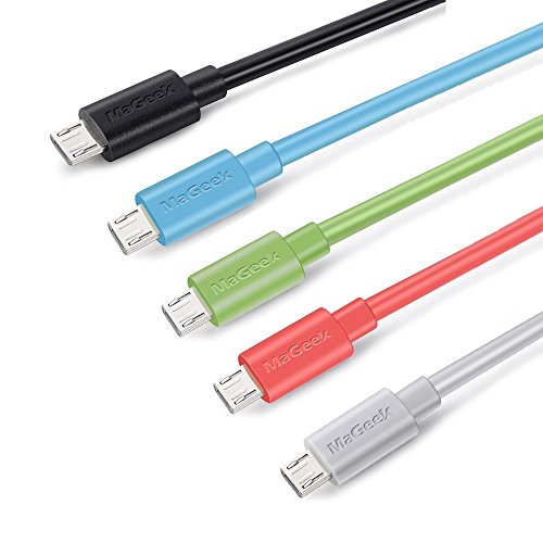 MaGeek® [5-Pack] 1.0m Premium Micro USB Kabel Schnell Aufladen Synchronisationen und Ladekabel für Android, Samsung, HTC, Motorola, Nokia, LG, HP, Sony,und mehr (Schwarz_Grün_Blau_Rosa_Weiß) - 3