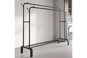 Blendra Clothes Rai, Double Pole Heavy Duty Clothes Rai with Coat Hook & Bottom Storage Shelf, Easy Assembly Clothes Rack for Bedroom,Black