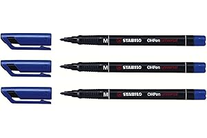 STABILO Lot de 3 Feutres pour Transparent OHPen Permanent Pte médium Bleu
