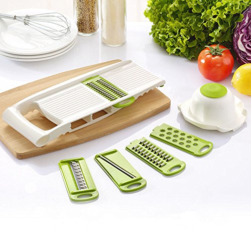 KEYNIS Mandoline Edelstahl Material Gemüse Schneidemaschine Green Cutter Slicer Gemüseschneider 5 in 1 (grün) - 7