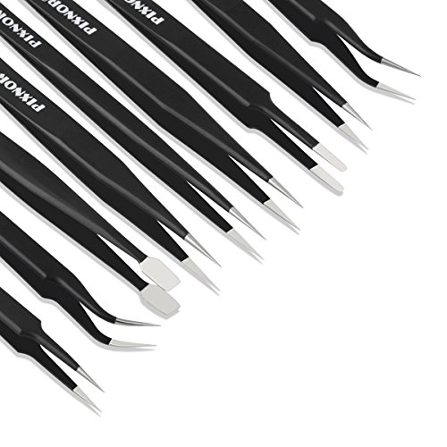 PIXNOR 9st. Anti-Statik-Edelstahl präzise Pinzette Reparatur (schwarz) - 7