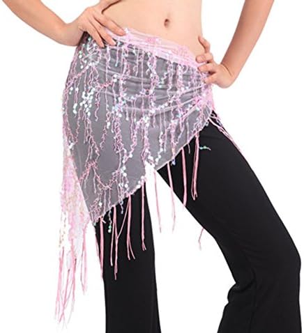 Astage Women's Sequins Tassels Wrap Belt Belly Dance Triangle Hip Scarf Skirt Waistband