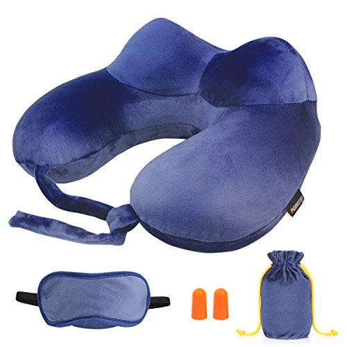 Morecoo nackenkissen aufblasbares, aufblasbar Reisekissen, Ein comfortable, leichtes auch tragbare Nackenkissen für bequemen Schlaf im Flugzeug, Auto oder Zug. (Dunkelblau)