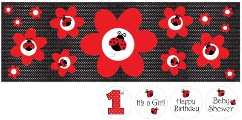 Fancy Ladybug Polka Dot Party Giant Banner with Stickers for Baby Shower, 1st Birthday, It's a Girl