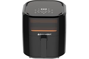 PYRAMIDEA Friggitrice ad aria 8 litri con finestra di controllo e doppio cestello estraibile e lavabile, spruzzino per olio incluso nera