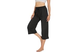 Fourindo Jogginghose Damen Sporthose Damen 3/4 Weites Bein Yogahose mit Taschen Leicht Bequeme Freizeithose Stoffhose High Waist Jogginghose für Sport Yoga Alltag