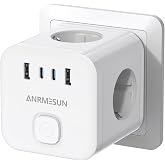 Thief Sockets with USB 7 in 1 Cube Socket, Multiple Wall Plug 3 AC Outlets | PD 20W Quick Charge with Switch, 3840W Cube Powe