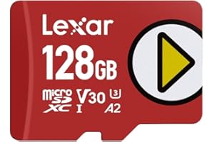 Lexar Play Carte Micro SD 128Go, microSDXC UHS-I, jusqu'à 205 Mo/s Lecture, 140 Mo/s écriture, Classe 10, U3, V30, A2, vidéo 4K, Carte Haute Vitesse pour Switch/appareils de Jeu Portables/Smartphones