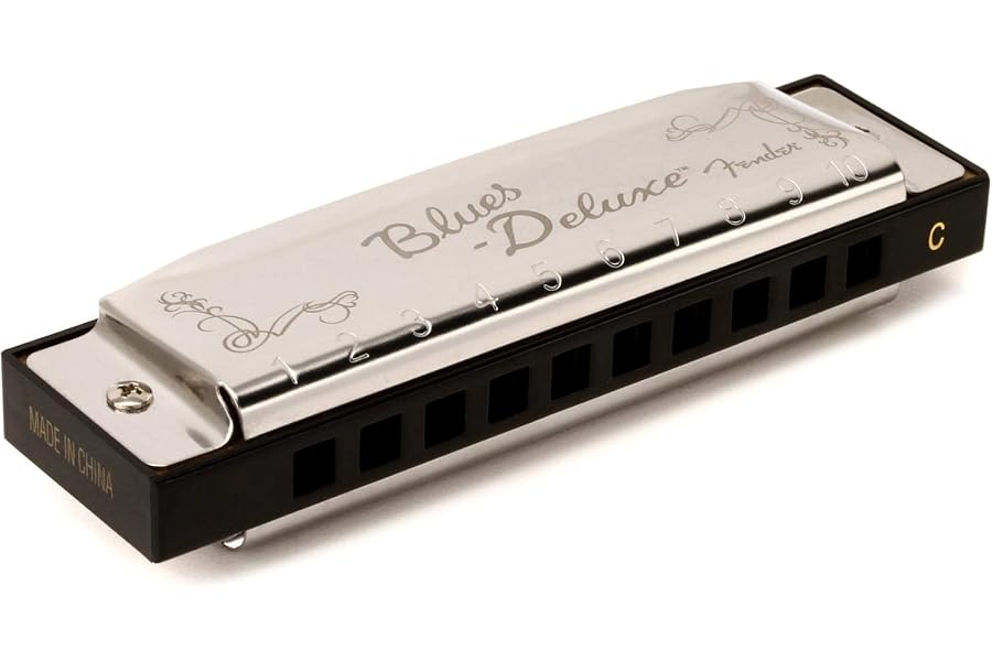 Fender Blues Deluxe Armónica, Tonalidad de Re, 10 Agujeros, Níquel Cromo, Incluye Estuche