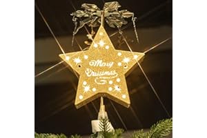 ‎DELICHTER DELICHTER Drehnende Karussell Weihnachtsbaumspitze mit Glitzern Champagnergold Sternform, Christbaumspitze mit Hirsch Ziehe Sleigh Anhänger für Tannenbaum,Laden,Schaufenster