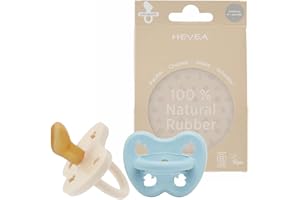 HEVEA Natural Rubber Dummy Pacifier Orthodontic Newborn 0+ Months – Hygienic One Piece Design for Newborns to Toddlers, BPA-Free, Soft & Durable – 2-Pack (Baby Blue & Milky White)