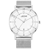 JEDIR Herren Klassische Einfache Uhren Thin Großes Zifferblatt Quarzuhr Arabisch Zahlen Kalender Lederband & Edelstahl Mesh Band