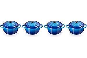 LE CREUSET Set 4 Mini Cocotte in gres vetrificato, 250 ml, diameter 10 cm, Azure, 79212102200100