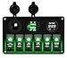 Produktbild DCFlat 5 Pin 4 Gang/6-Gang Auto Marine Boat Circuit RV LED Rocker Schalter Panel vorzubeugen Voltmeter mit Sicherung Double USB fÜr Wohnmobil-Auto/Boot rot/grün Light (6 Gang Aluminium panel-green)