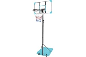 FUNJEPE 7ft Portable Height Adjustable Freestanding Basketball Stand Basketball hoop net with Transparent Backboard Set System for Indoor/Outdoor，165-213cm (blue)